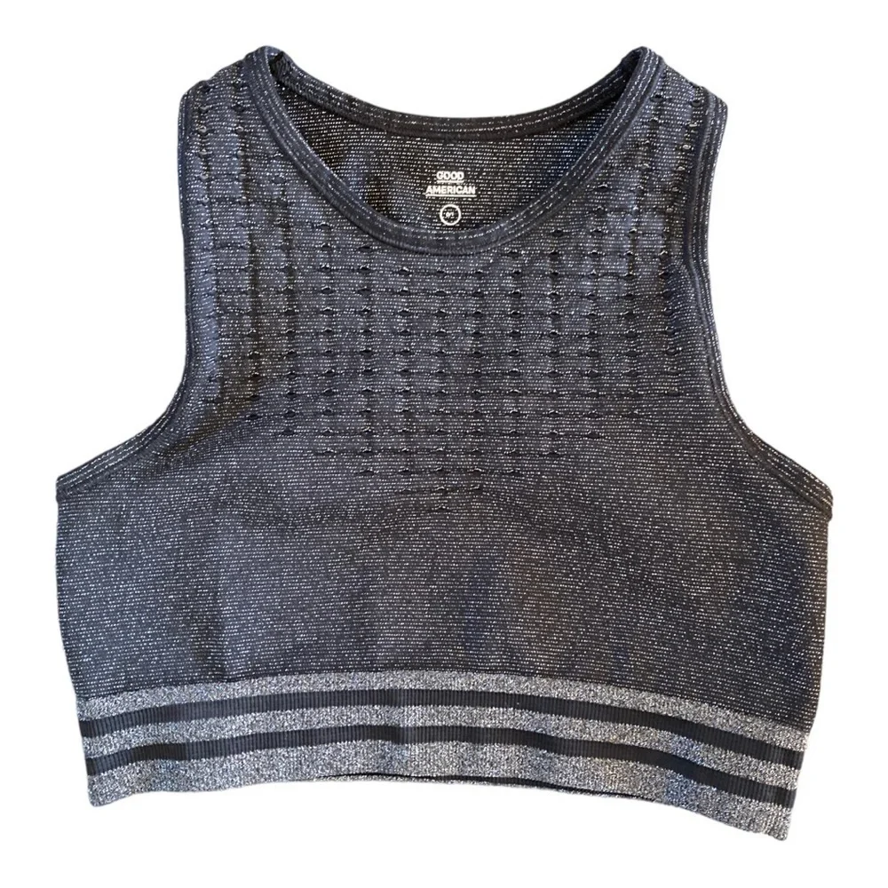 Good American Seamless Lurex Black & Silver Sports Bra Size 0/1